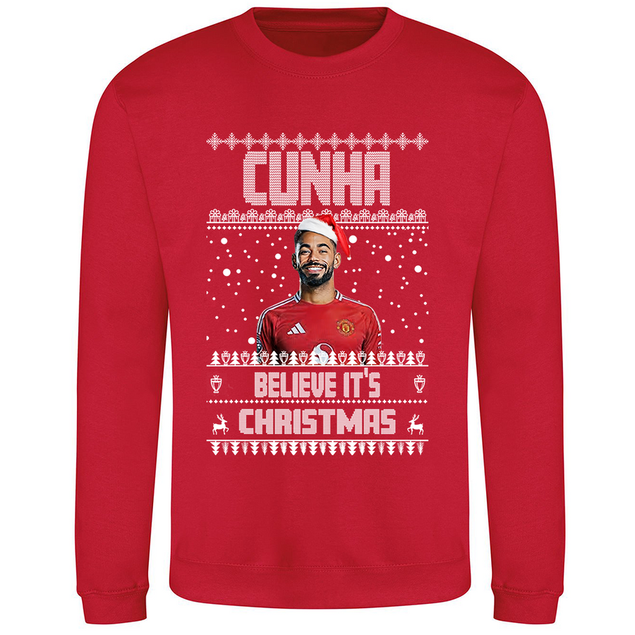 Red Matheus Cunha Cunha Believe It's Christmas football jumper