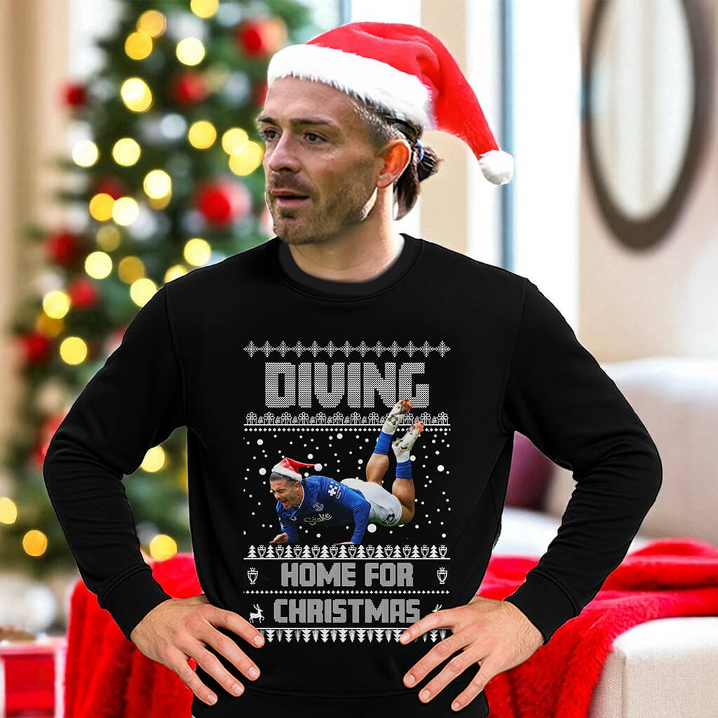 Jack Grealish Diving Home for Christmas funny football jumper mockup