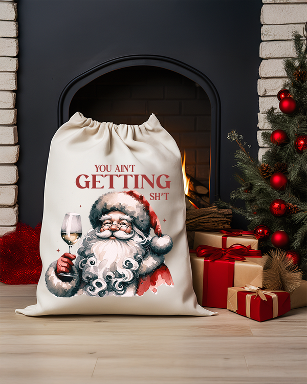 Personalised DTF Printed Christmas Sack - Humorous Santa Design 40cm x 61.5cm