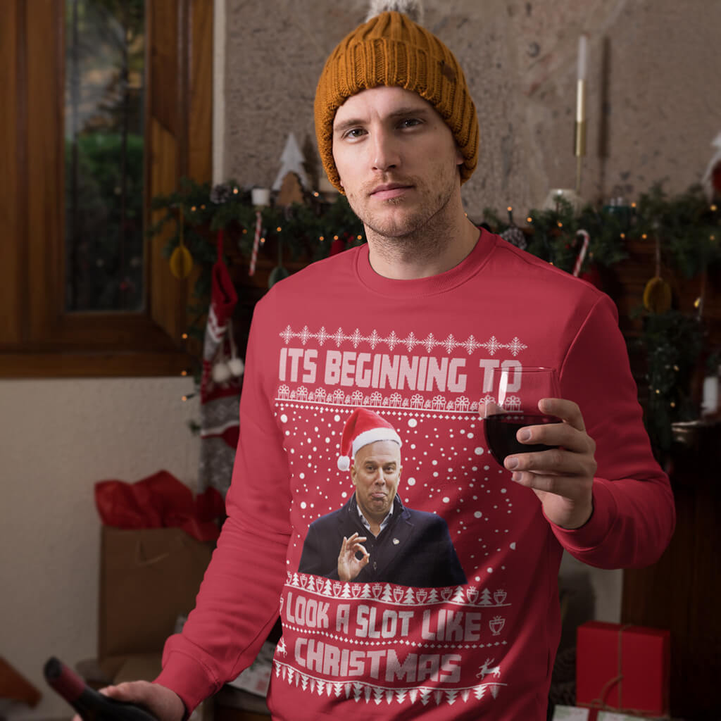 Arne Slot Christmas Jumper, "It's Beginning to Look a Slot Like Christmas" | Various Sizes & Colours | Great Gift For Liverpool Fans | Funny Football Gift