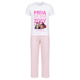 K-POP Pyjamas Set with Rumi Zoey & Mira | Kids Black or White T-Shirt and Pink Stripe Pants | Cute Kpop Sleepwear Gift