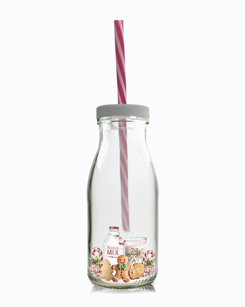 Christmas Children's Milk Bottle - Gingerbread Design - UV DTF Printed