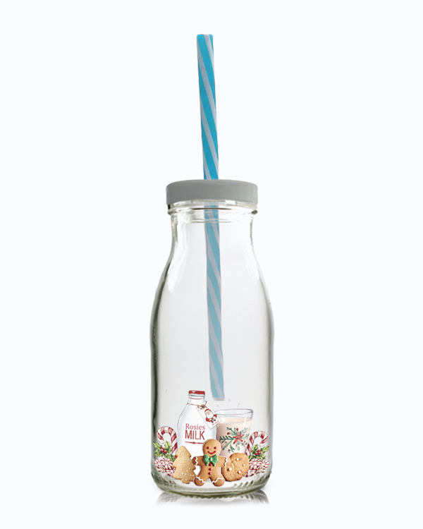 Christmas Children's Milk Bottle - Gingerbread Design - UV DTF Printed