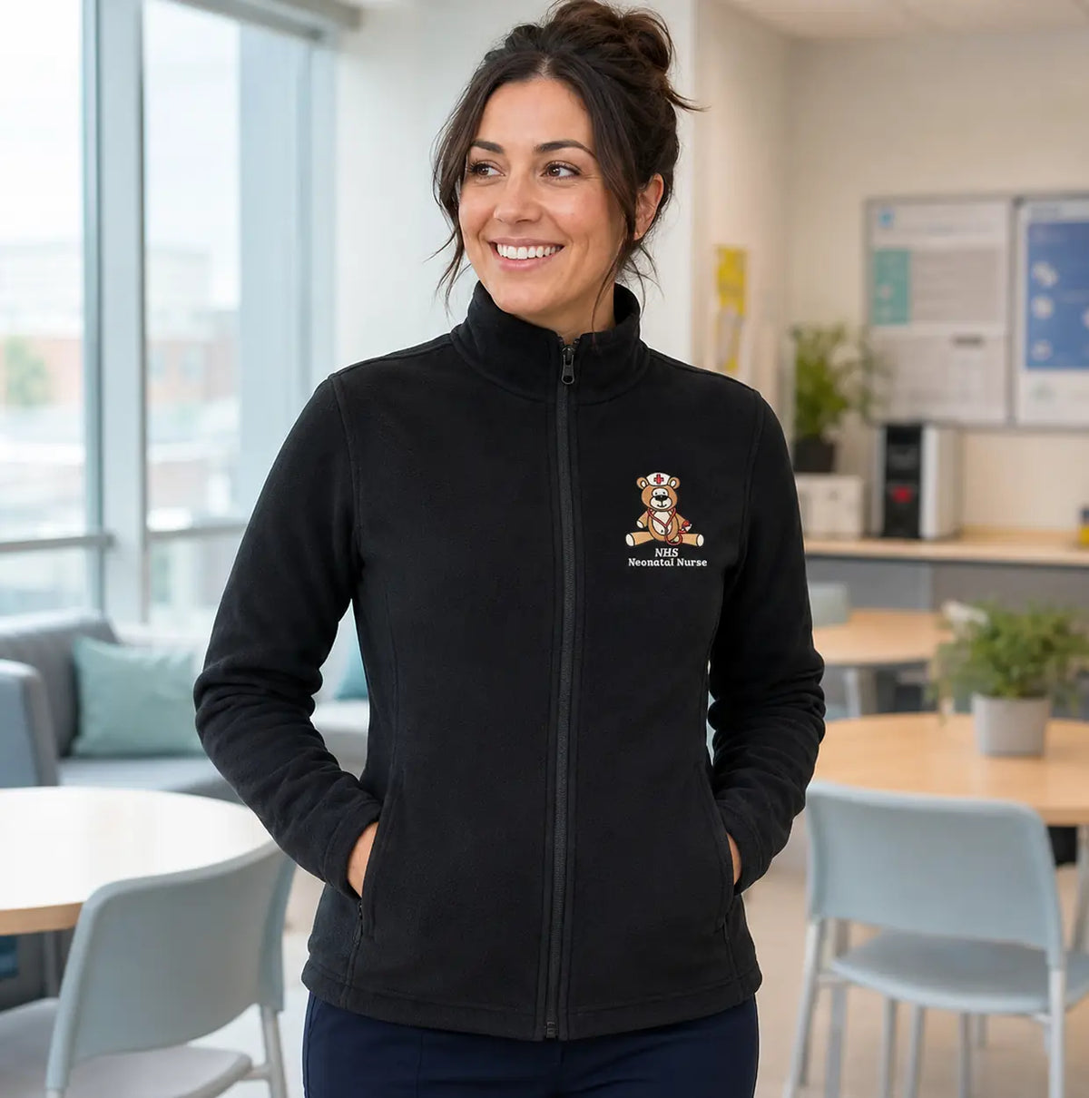 NHS Neonatal Nurse Fleece with Teddy Design — Black