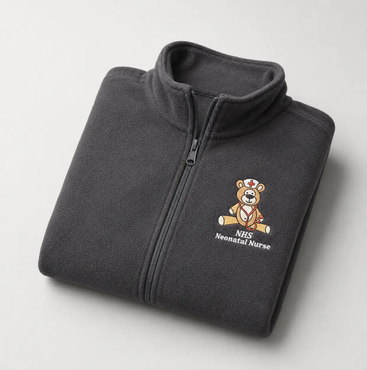 NHS Neonatal Nurse Fleece with Teddy Design — Dark Grey