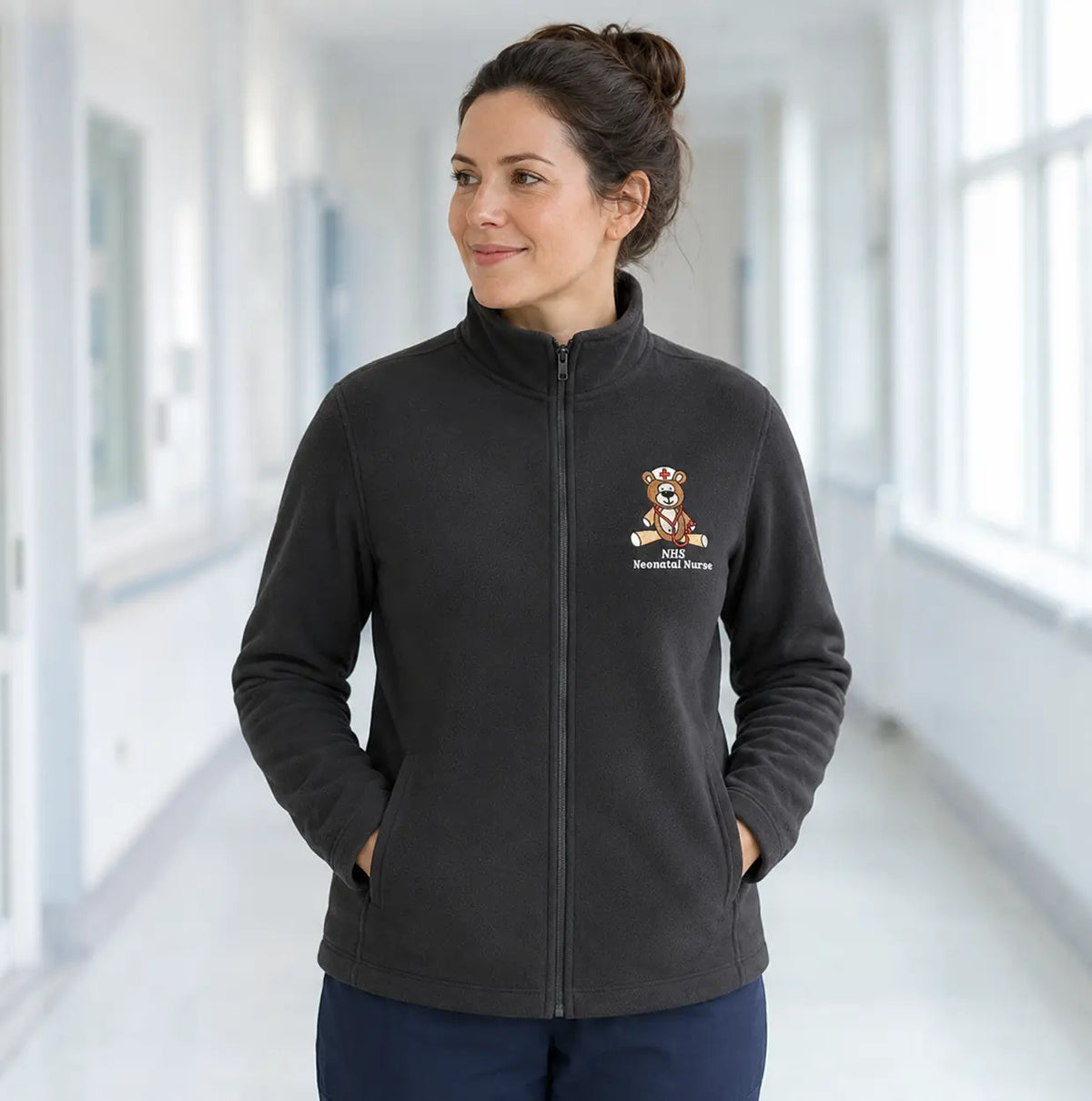NHS Neonatal Nurse Fleece with Teddy Design — Dark Grey