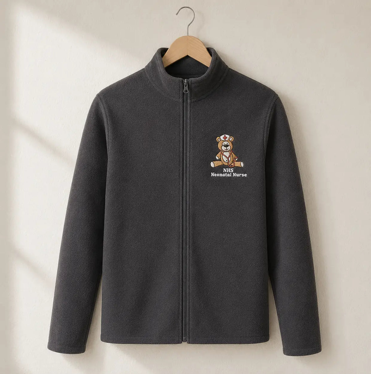 NHS Neonatal Nurse Fleece with Teddy Design — Dark Grey