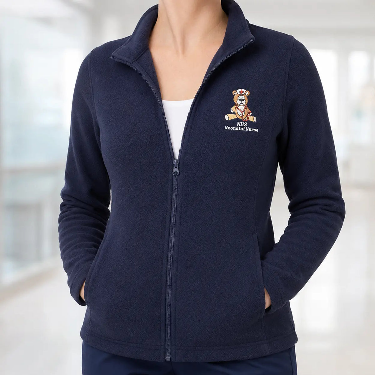 NHS Neonatal Nurse Fleece with Teddy Design — Navy