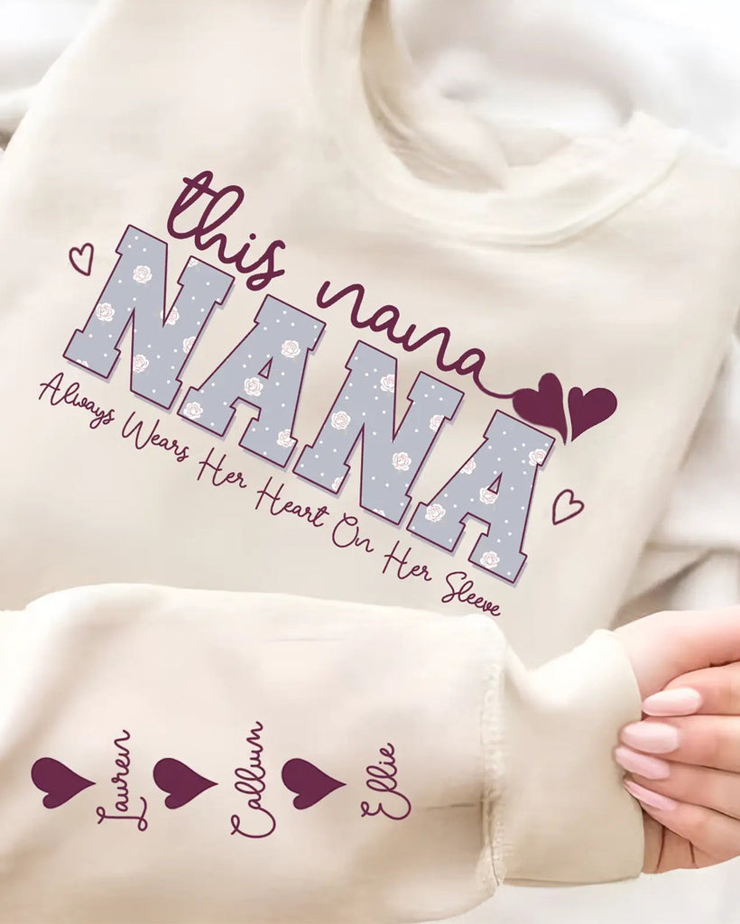 This Nana Wears Her Heart On Her Sleeve Jumper – Perfect Custom DTF Printed Mother’s Day Gift