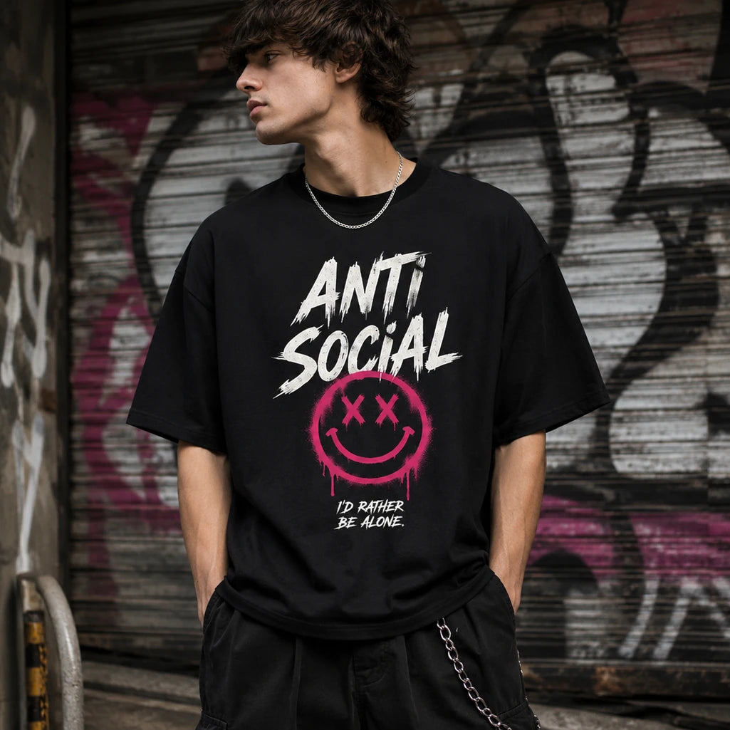 Anti Social black graphic T-shirt – male streetwear mockup