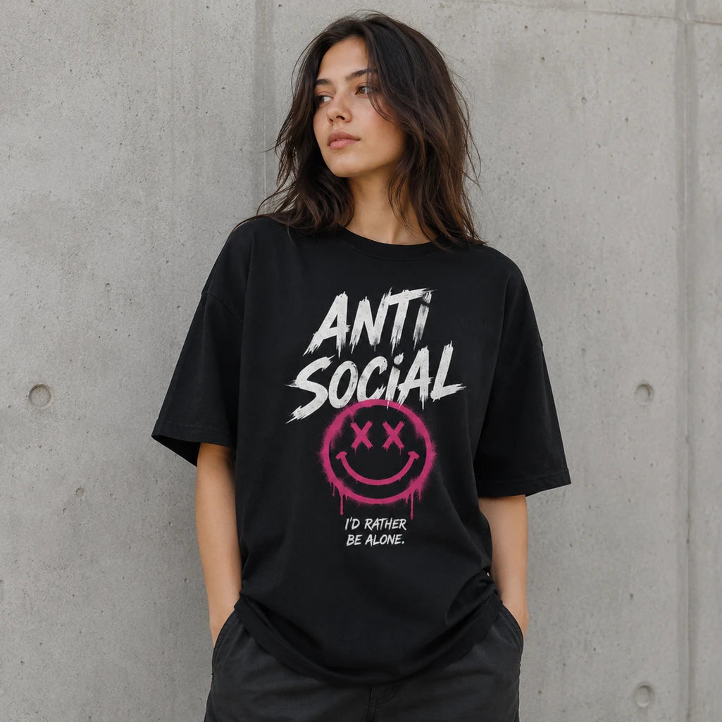 Anti Social black graphic T-shirt – female streetwear mockup