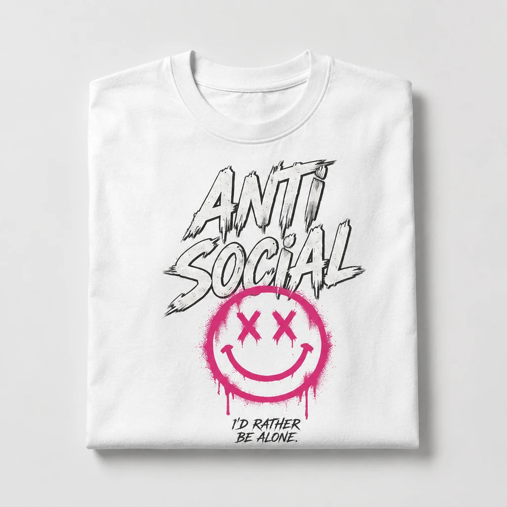 Anti Social graphic T-shirt in white – folded product mockup
