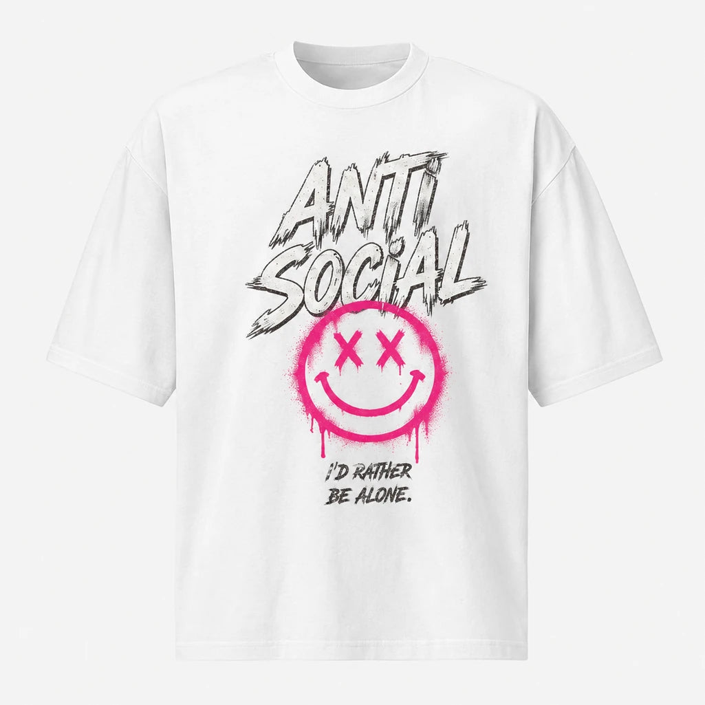Anti Social graphic T-shirt in white – front product mockup