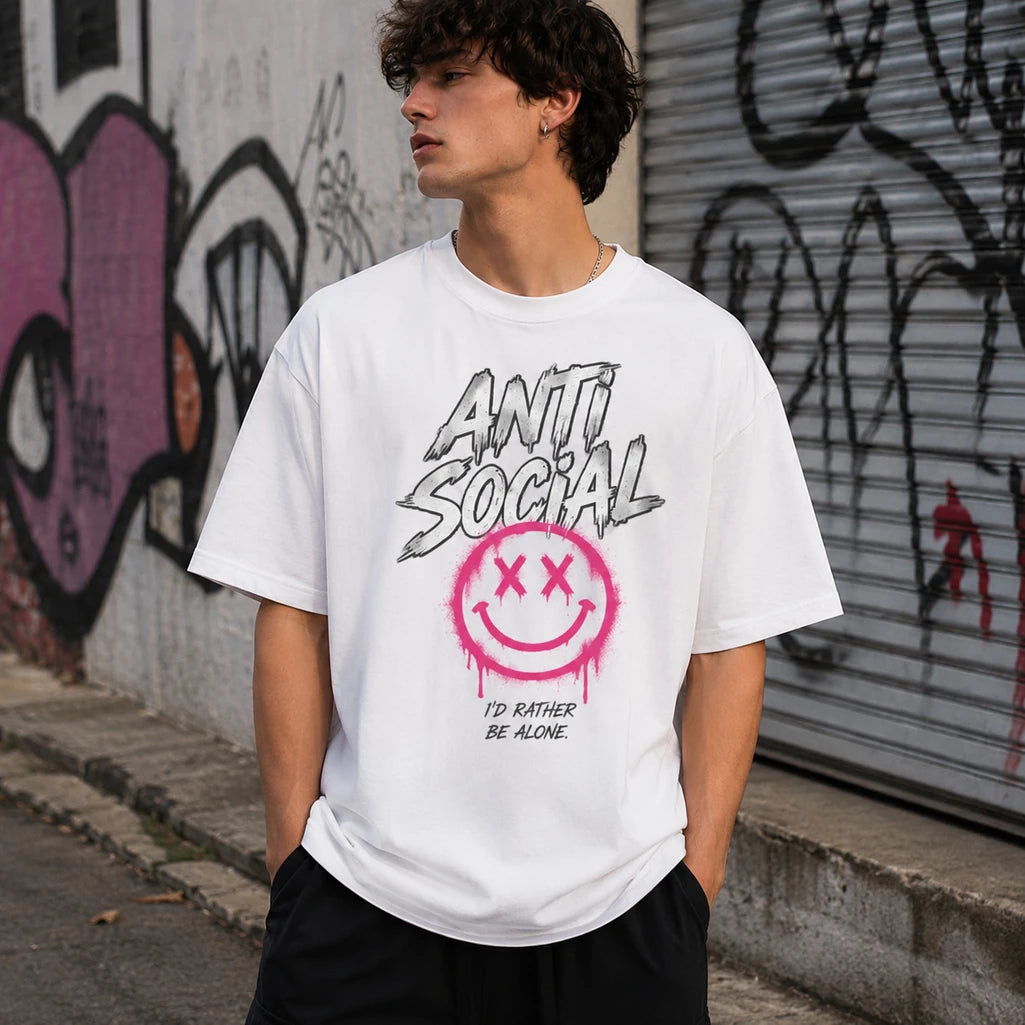 Anti Social white graphic T-shirt – male streetwear mockup