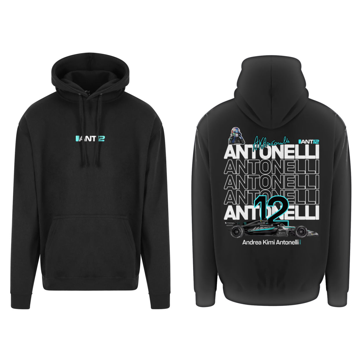 Black hoodie, front and back