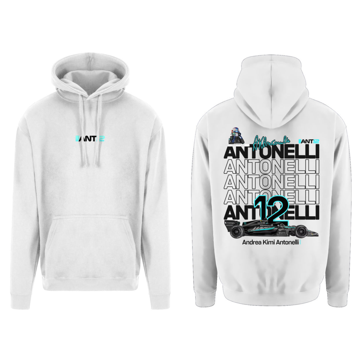 White hoodie, front and back