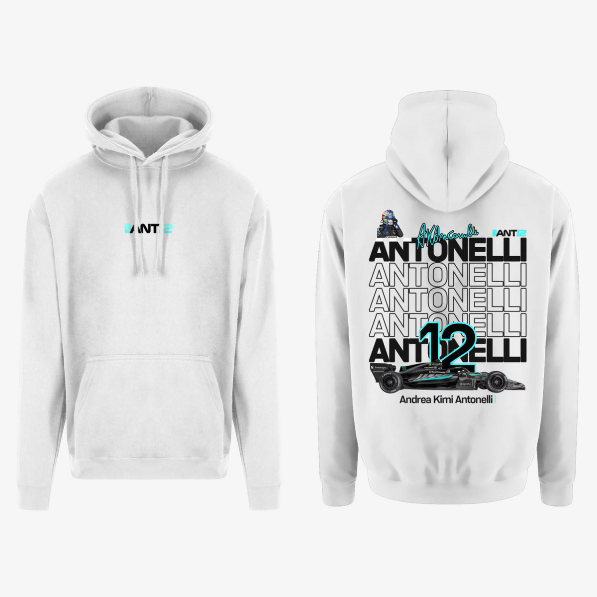 White hoodie, front and back