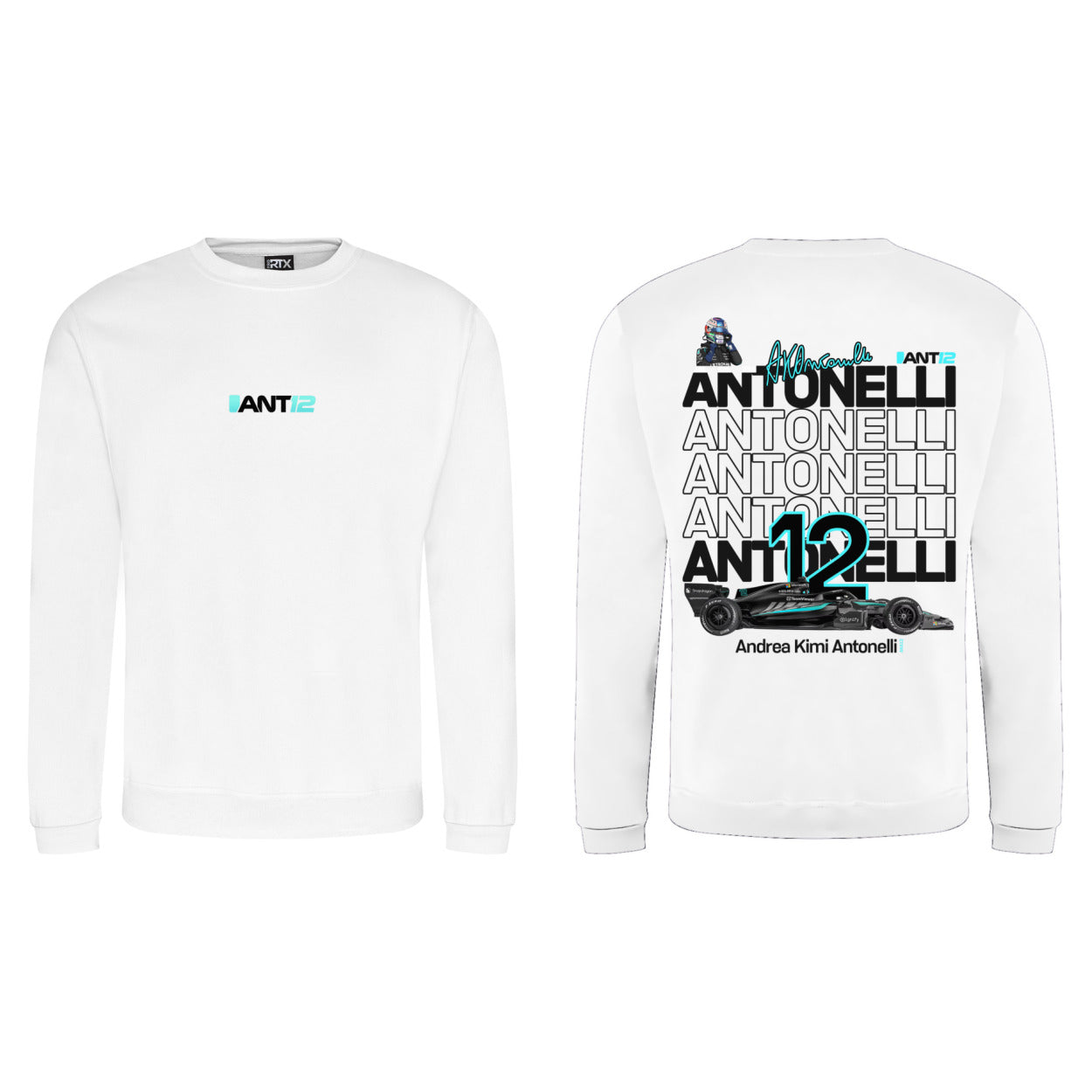 White jumper, front and back