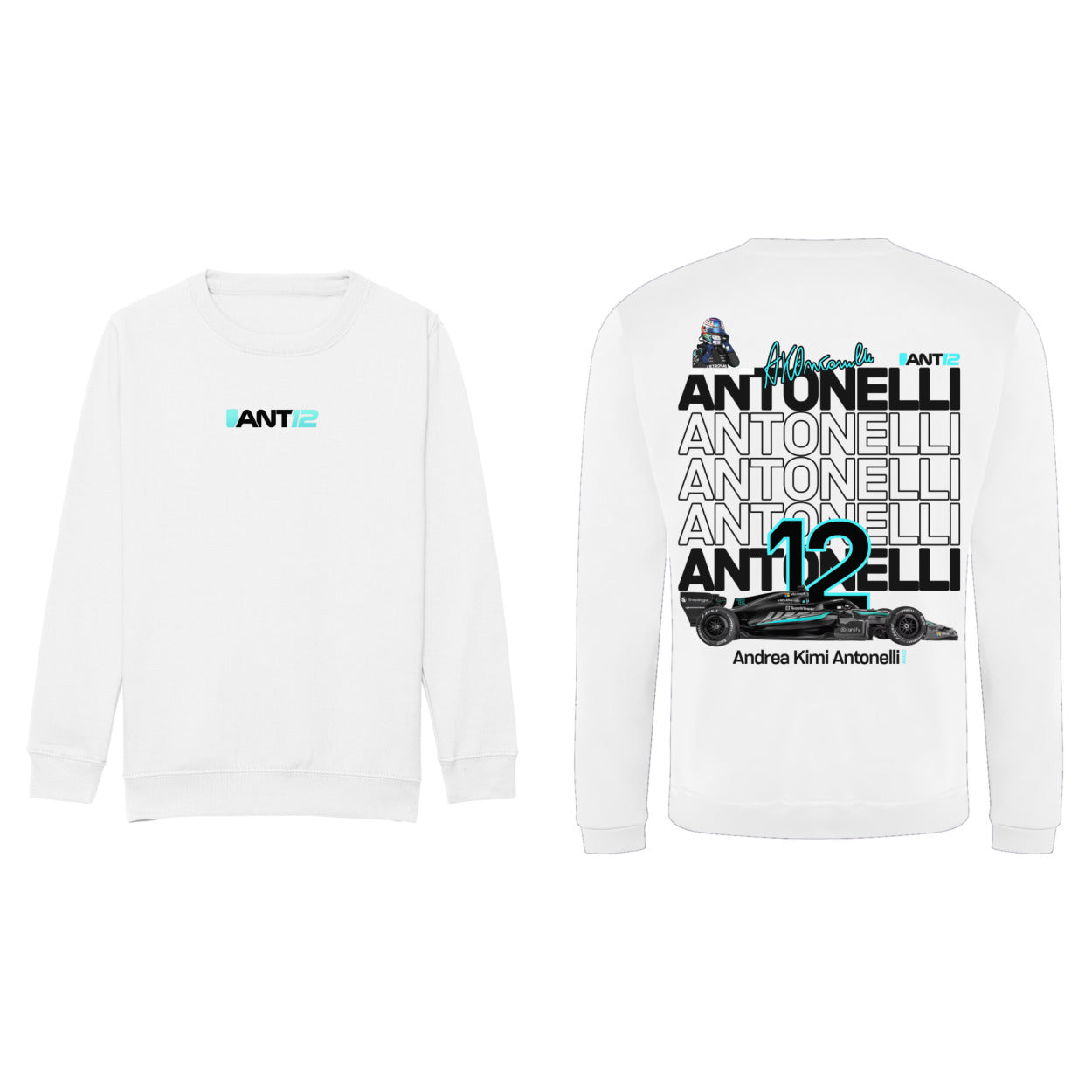 White kids jumper, front and back