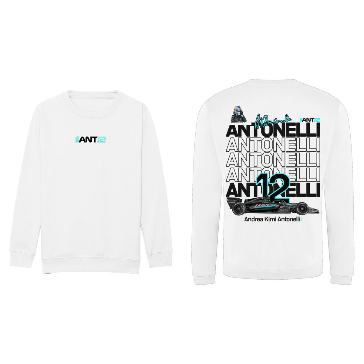 White kids jumper, front and back