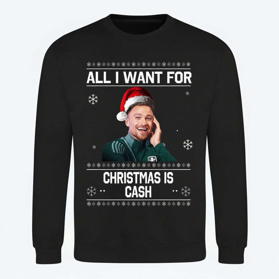 Matty Cash “All I Want for Christmas Is Cash” funny football Christmas jumper