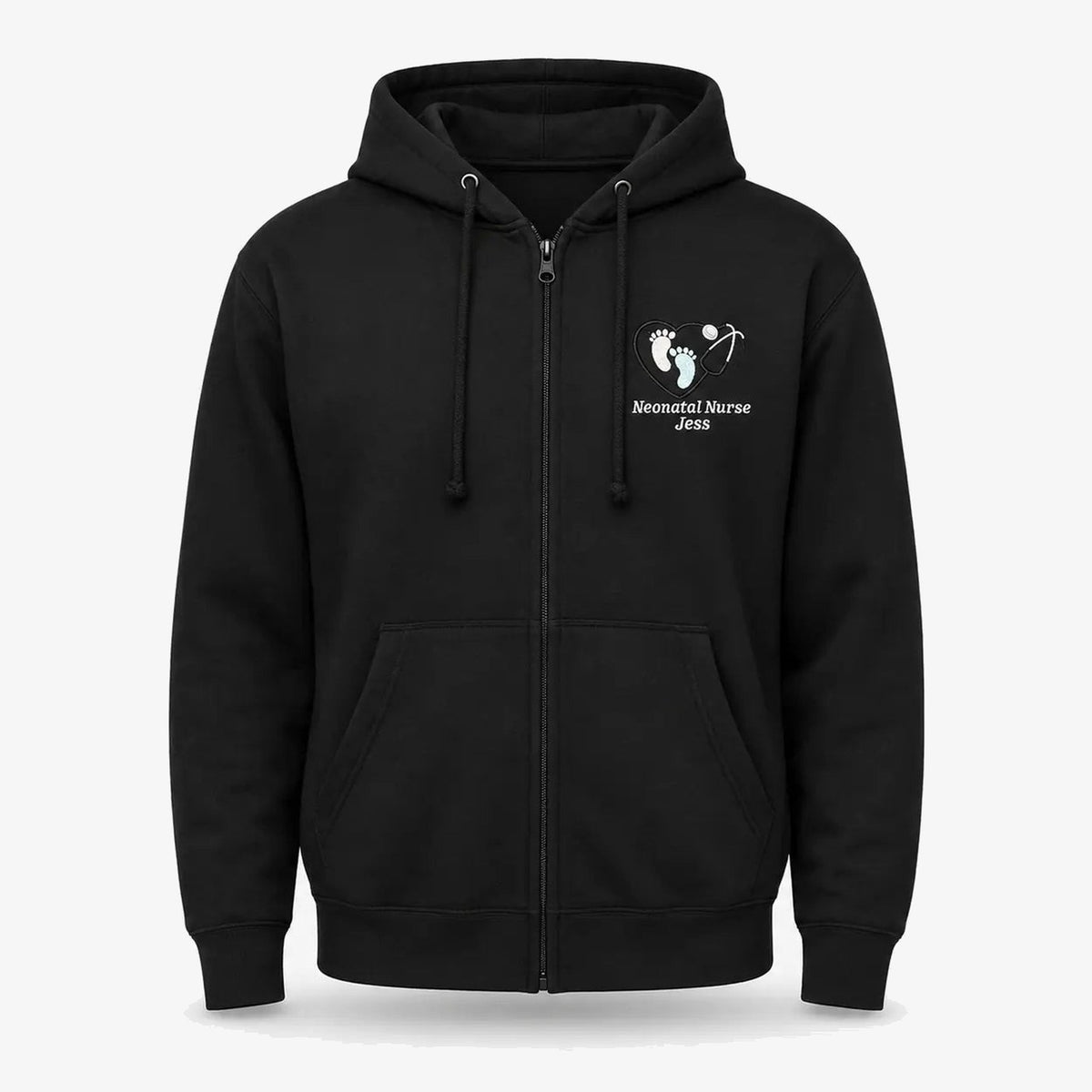 Black NHS Neonatal Nurse hoodie with footprint embroidery