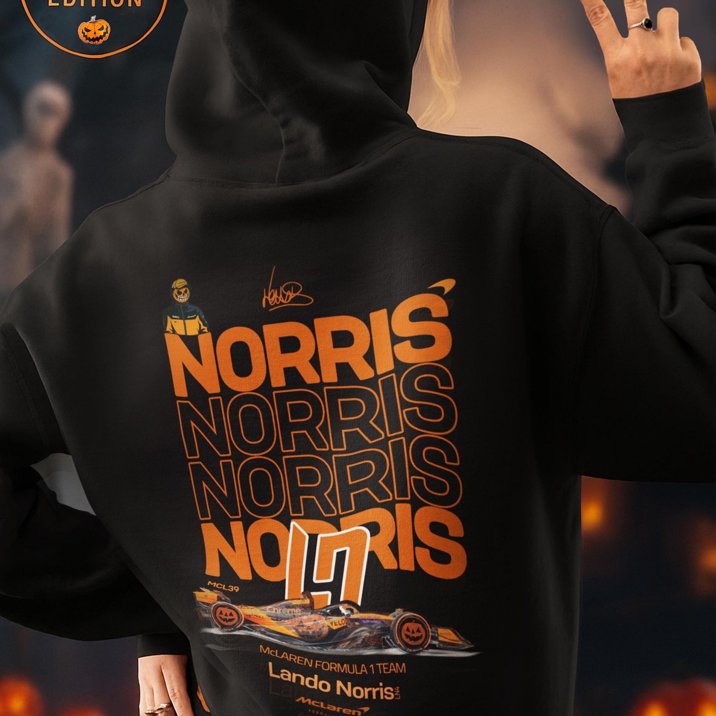Black hoodie — Lando Norris Halloween Special Edition - F1 Hoodie, Jumper & Oversized T-Shirt - McLaren Fan Gift