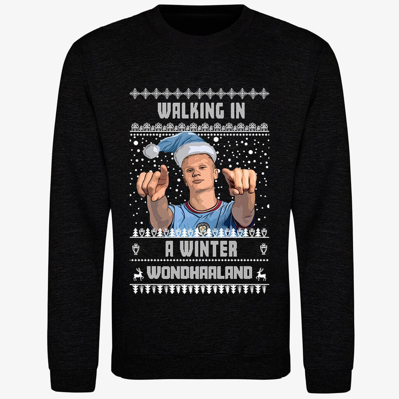 Black jumper — Erling Haaland Christmas Jumper - "Walking in a Winter WONDHAALAND" - For Manchester City Fans