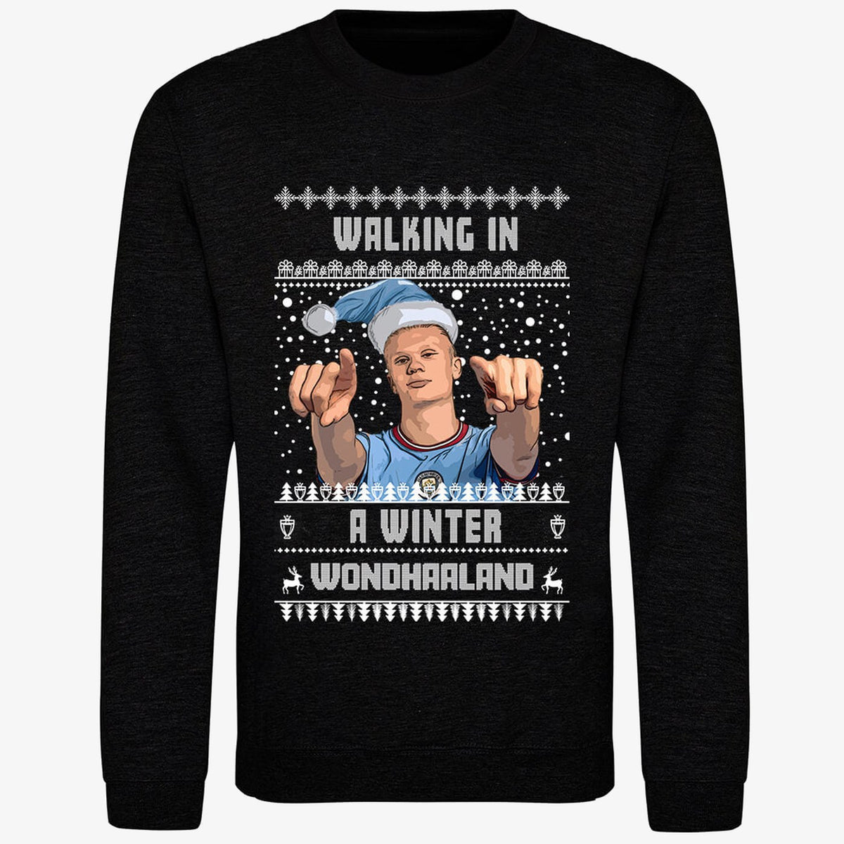 Black jumper — Erling Haaland Christmas Jumper - "Walking in a Winter WONDHAALAND" - For Manchester City Fans
