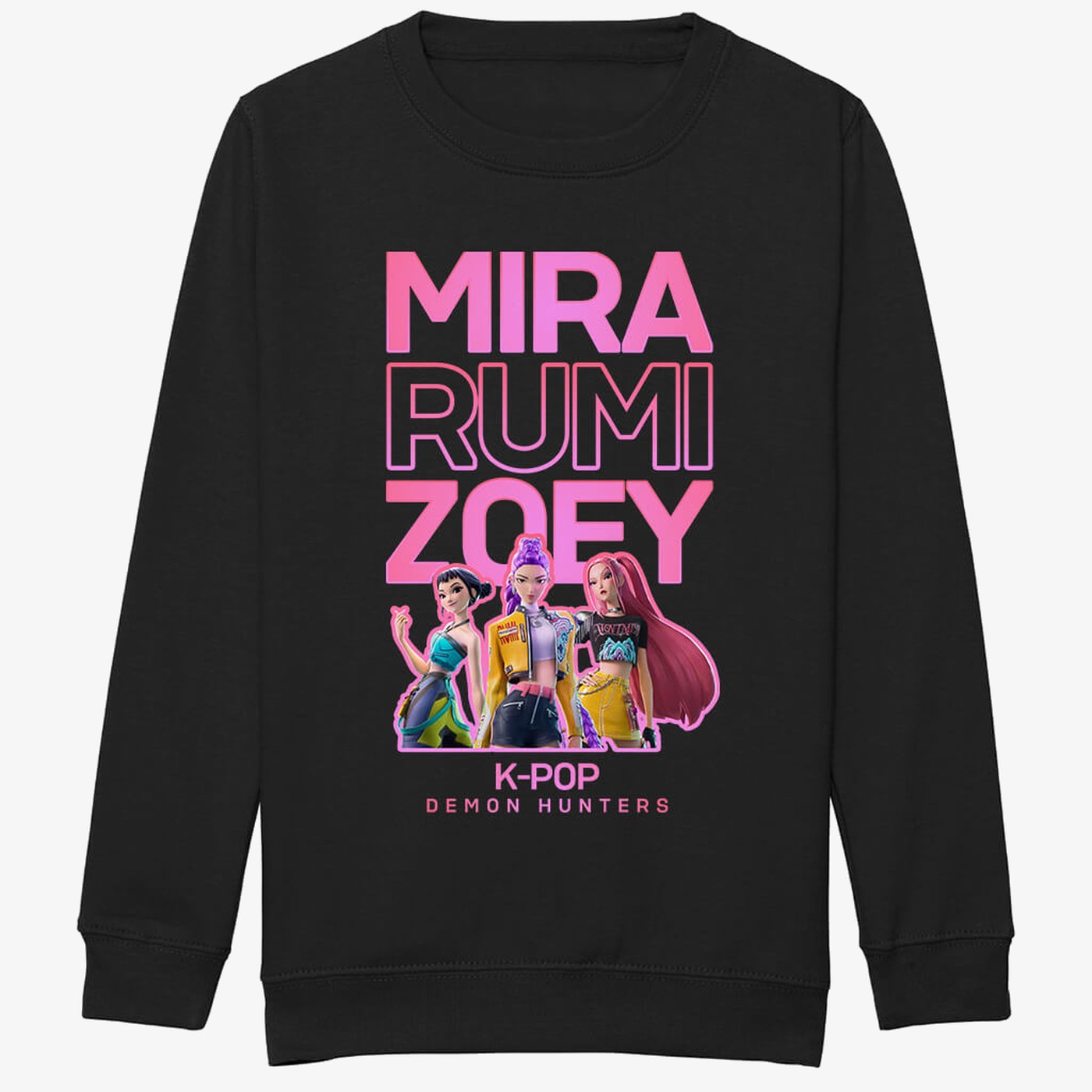 Black jumper — K-POP Demon Hunters Jumper | Mira, Rumi & Zoey Fan Sweater | Black White and Baby Pink K-POP Gift