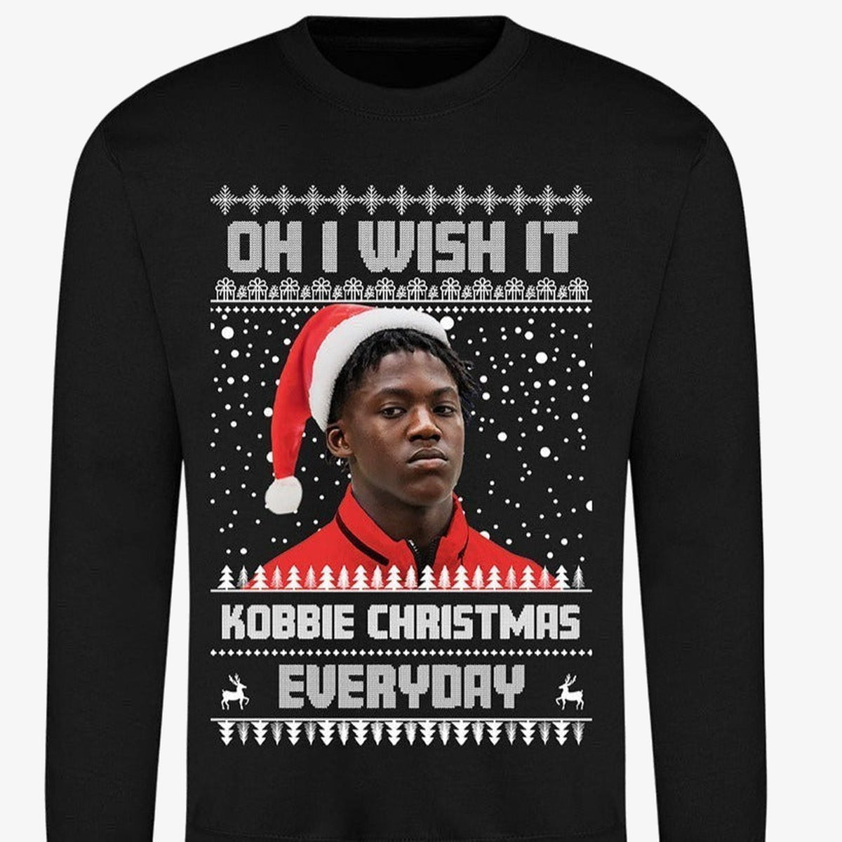 Black Kobbie Mainoo Christmas jumper – football fan gift