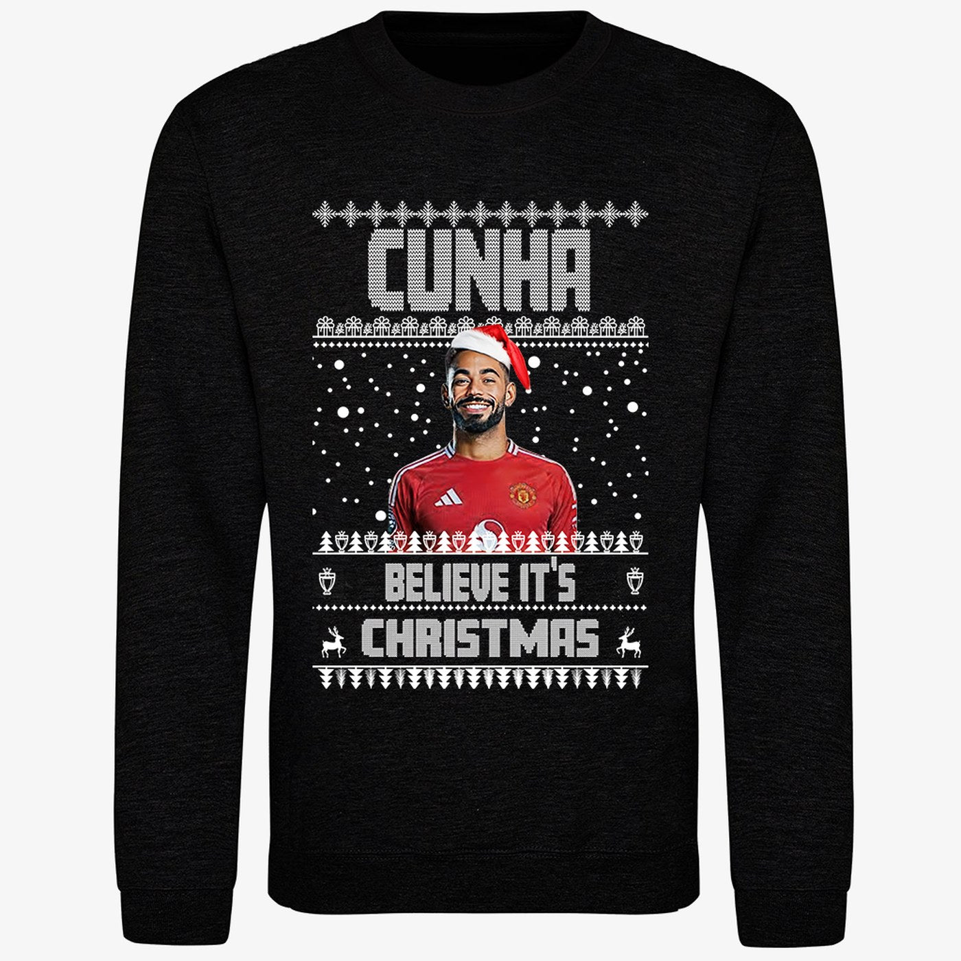 Black jumper — Matheus Cunha Christmas Jumper "Cunha Believe It's Christmas" - Manchester United Fan Gift