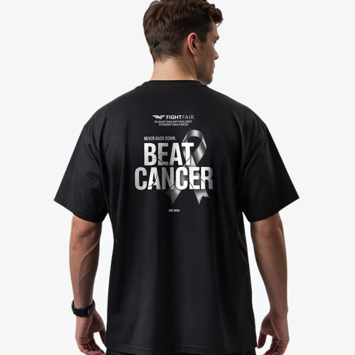 Black tshirt — FIGHTFAIR BEAT CANCER Oversized T-Shirt