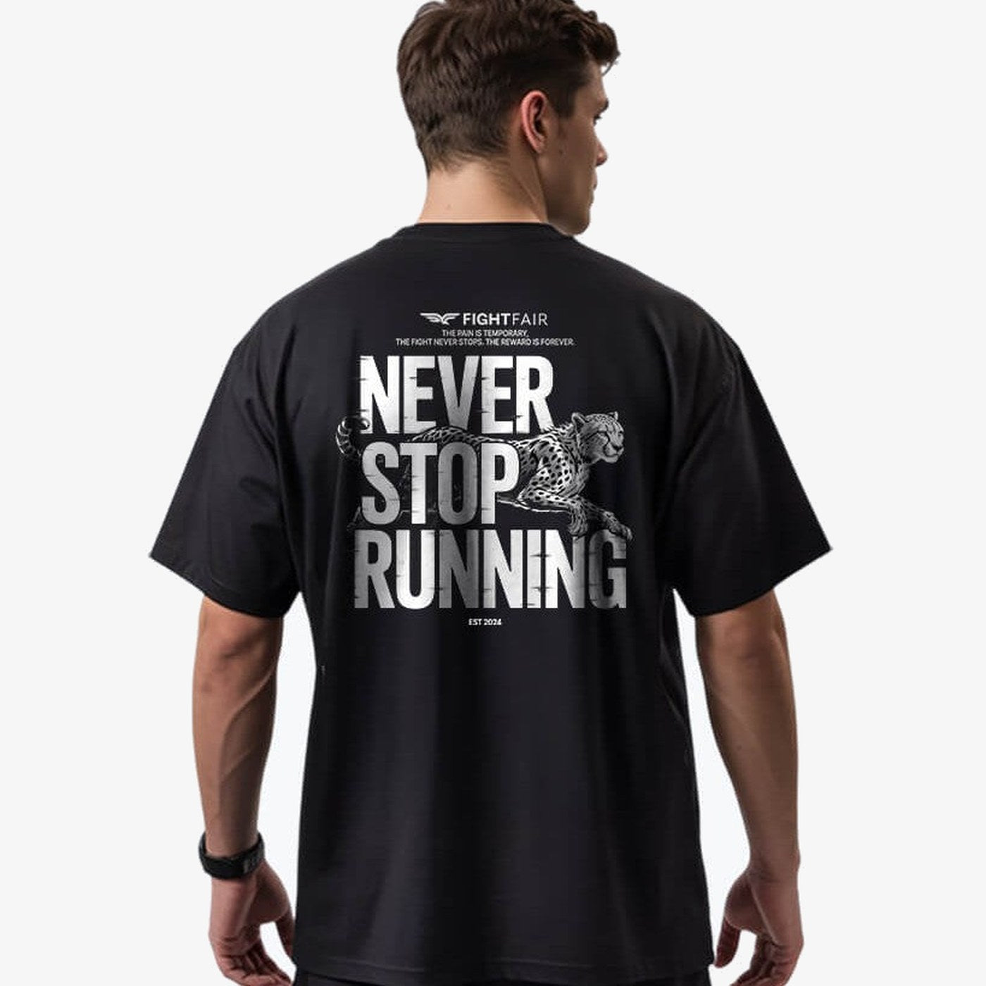 Black tshirt — Fightfair "Never Stop Running" Oversized T-Shirt