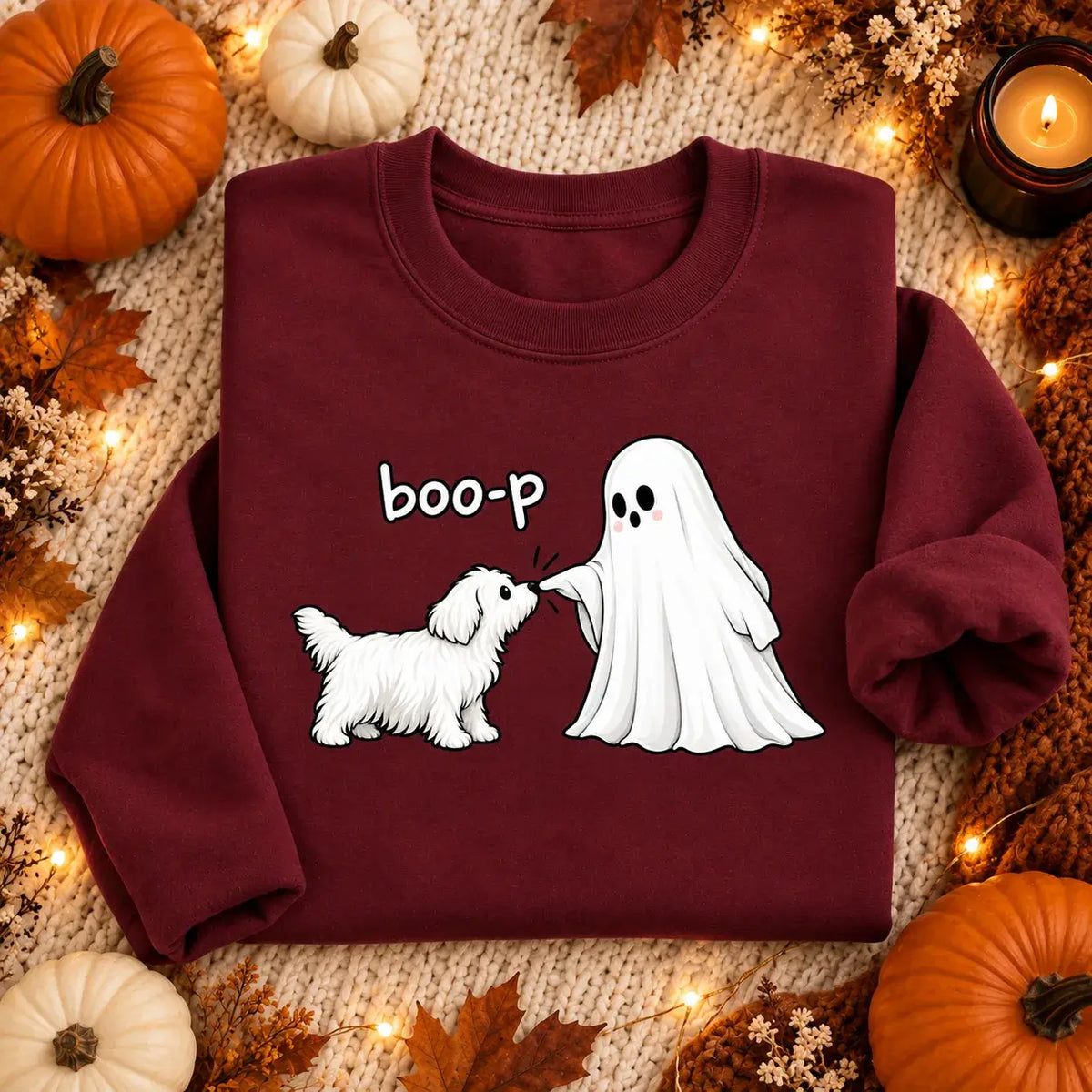 Burgundy Boo-P ghost and dog Halloween jumper mockup
