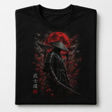 Folded Bushido Samurai red moon black T-shirt