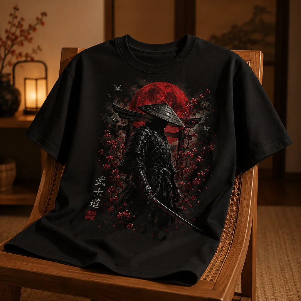 Styled Bushido Samurai Japanese black graphic T-shirt