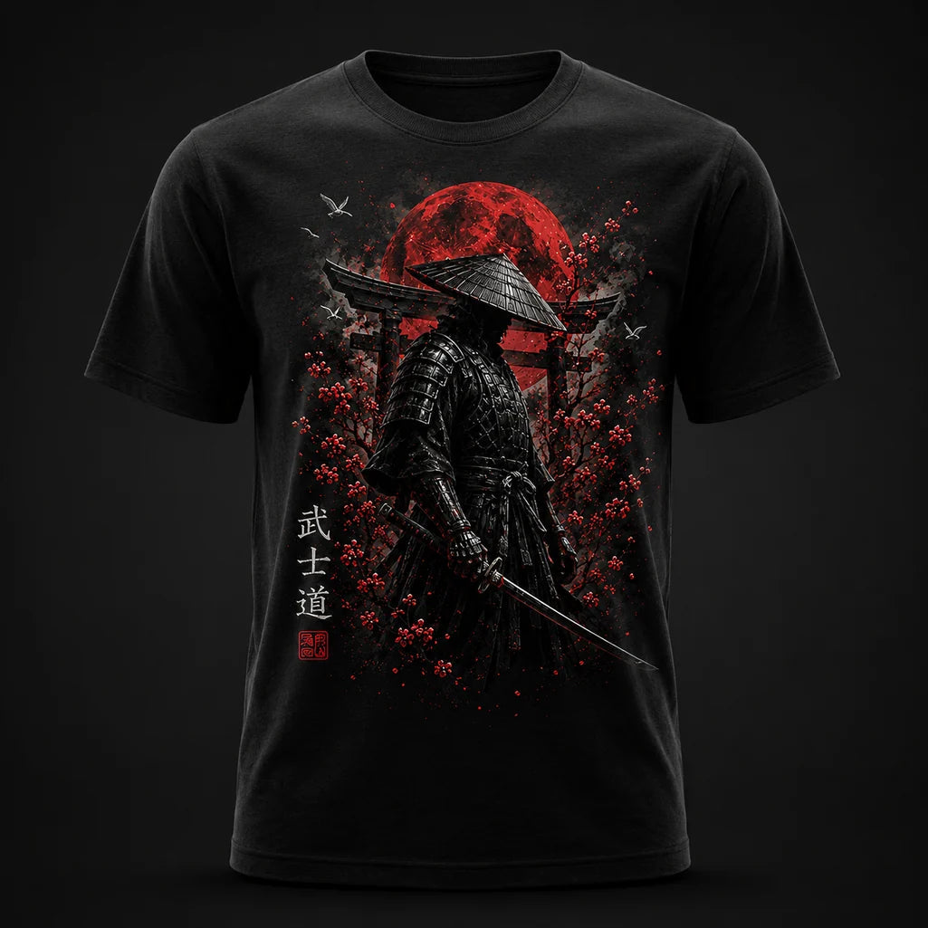 Premium Bushido Samurai red moon black T-shirt product image