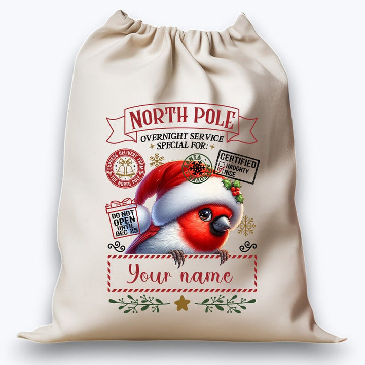 Personalised DTF Printed Christmas Sack - Cute Robin