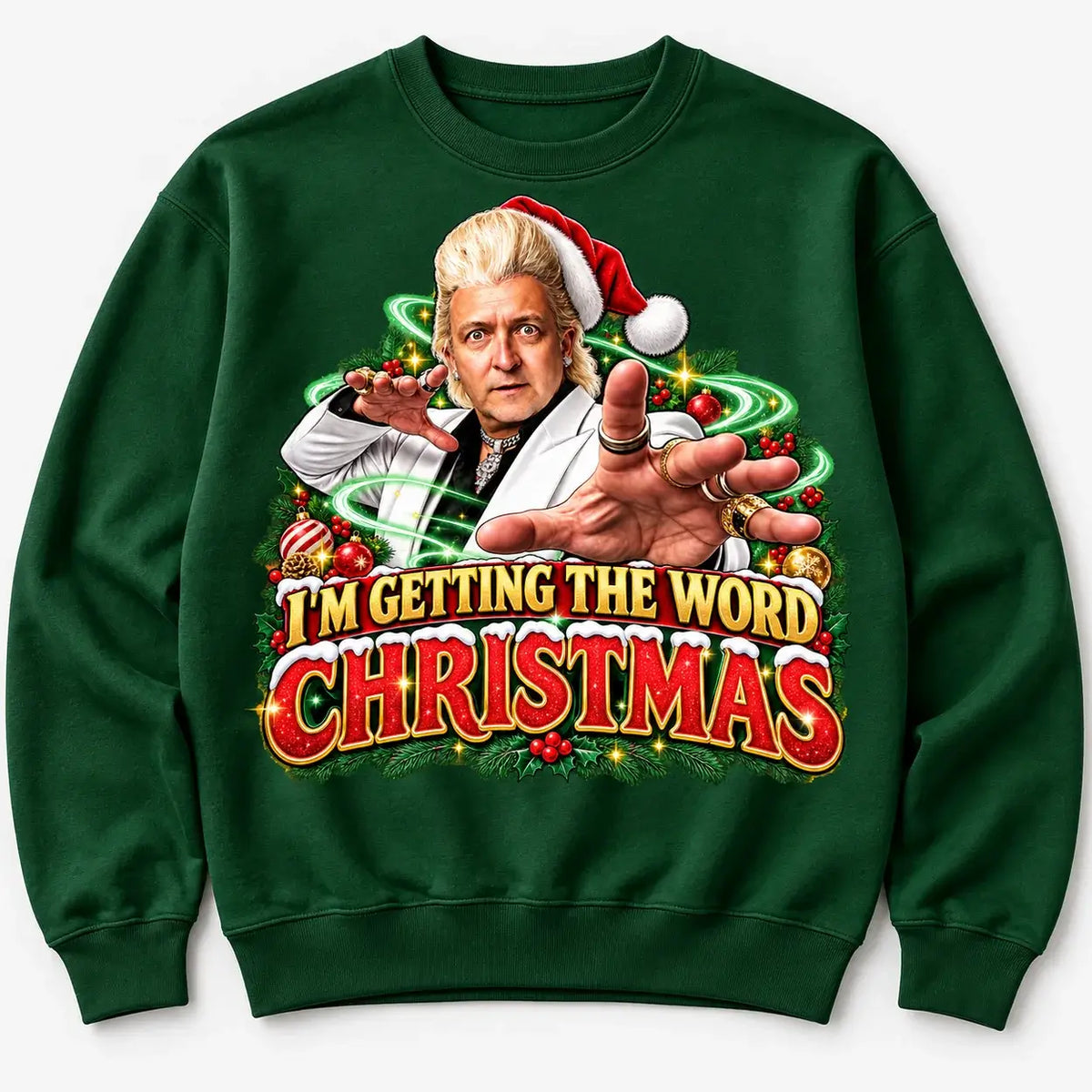 Bottle Green Clinton Baptiste Christmas jumper mockup
