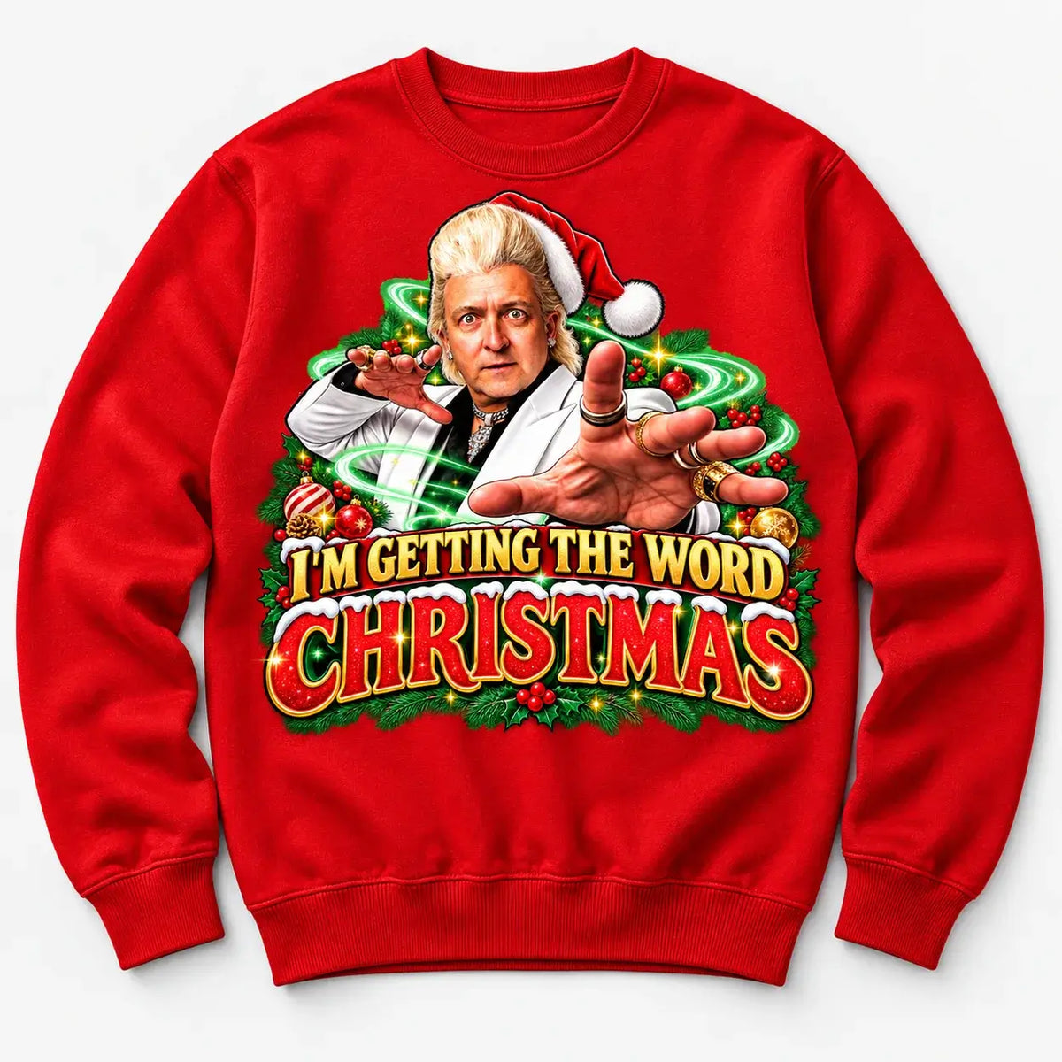 Fire Red Clinton Baptiste Christmas jumper mockup