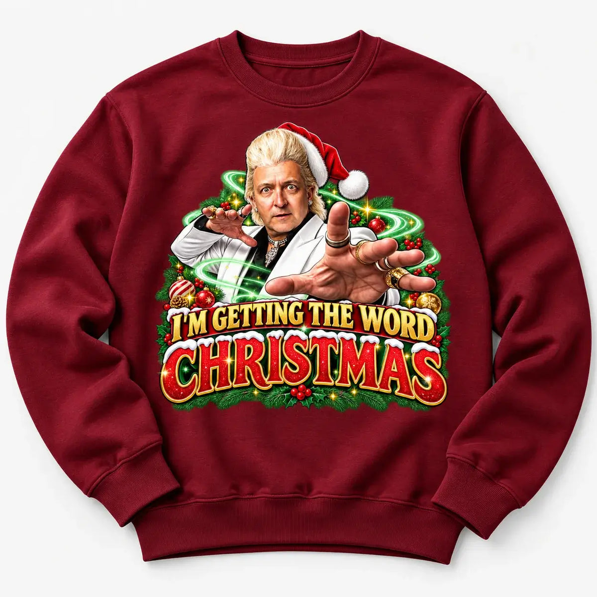 Burgundy Clinton Baptiste Christmas jumper alternate flat lay