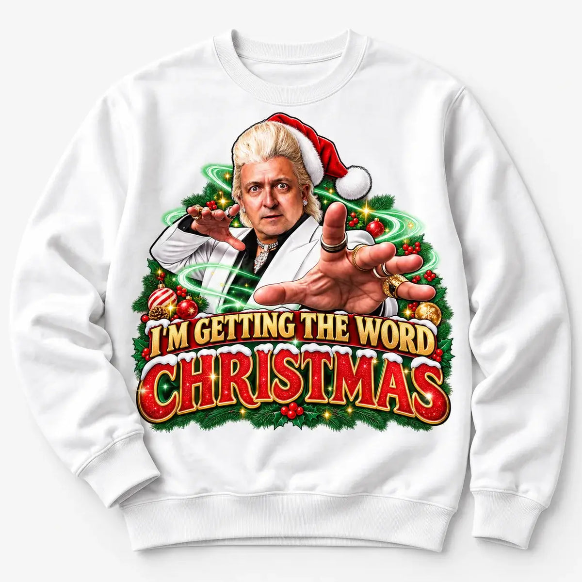 White Clinton Baptiste Christmas jumper alternate flat lay
