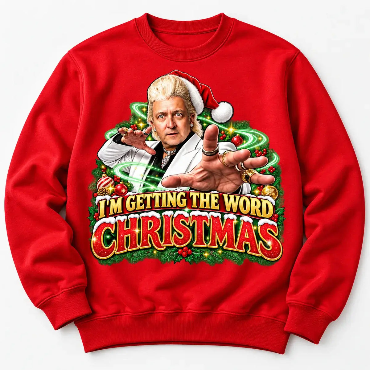 Fire Red Clinton Baptiste Christmas jumper alternate flat lay