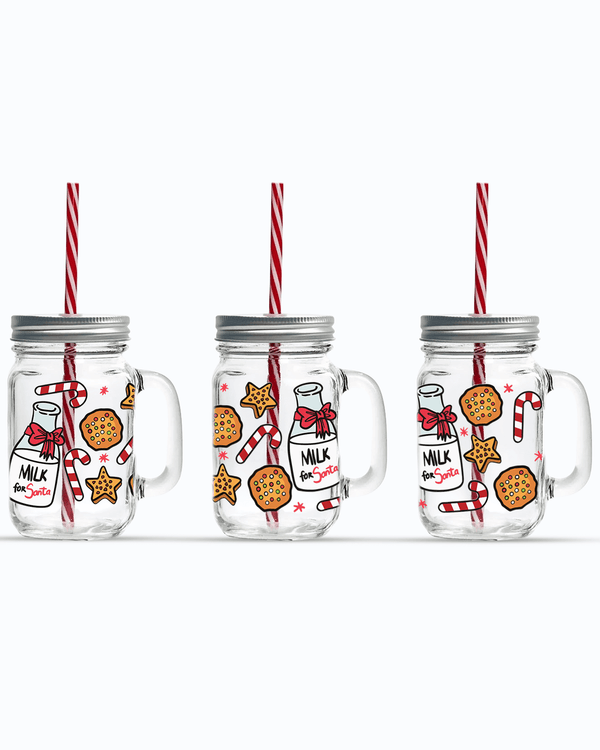 Milk and Cookies UV DTF Printed 16oz Mason Jar with Lid & Straw