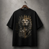 Crowned Lion black graphic T-shirt hanging mockup