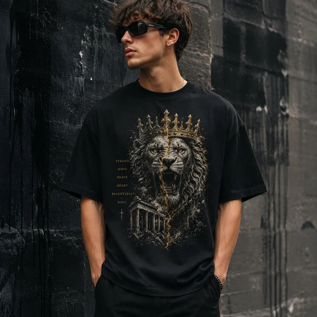Crowned Lion gold crown black T-shirt lifestyle mockup