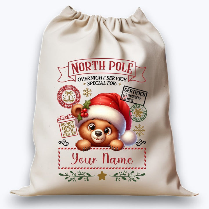 Personalised DTF Printed Christmas Sack - Cute Bear Design