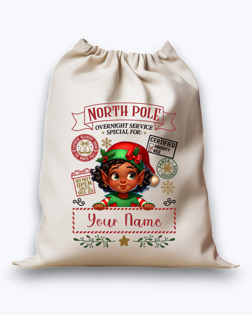 Personalised DTF Printed Christmas Sack - ELF Design #2 40cm x 61.5cm