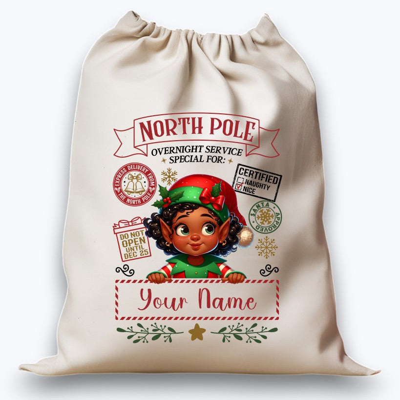 Personalised DTF Printed Christmas Sack - ELF Design #2 40cm x 61.5cm
